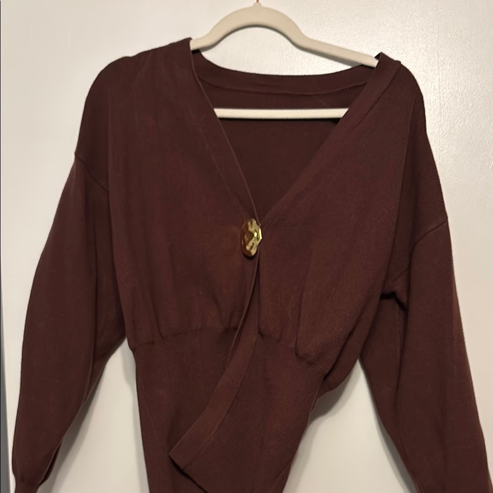 Brown Cardigan with Gold Closure Detail